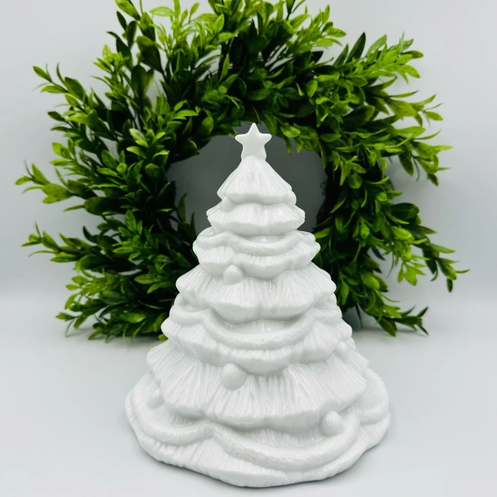 Vintage Milk White Ceramic Christmas Tree 7” Tall by 6.5” Wide Holiday Decor